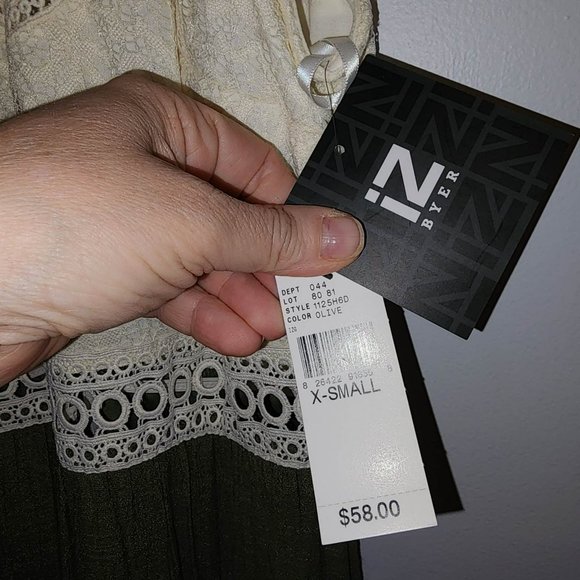 NWT IZ Byer Maxi Dress in Olive with Cream Lace Top - Picture 4 of 6